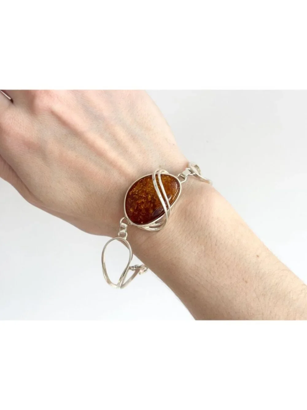 Baltic Amber Modernist Swirly Vintage Sterling Silver 925 Bangle Bracelet